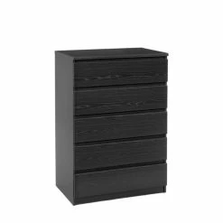 Budget ⭐ Pemberly Row 5 Drawer Chest In Black Woodgrain 🥰