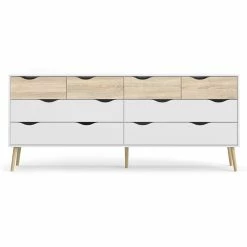 Outlet โค๏ธ Tvilum Diana Modern Wood 8-Drawer Double ๐ Dresser In White And Oak โจ