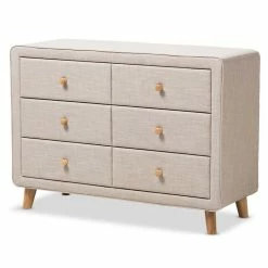Deals 🔔 Baxton Studio Jonesy 6 Drawer Linen Upholstered 👗 Dresser In Beige 🥰
