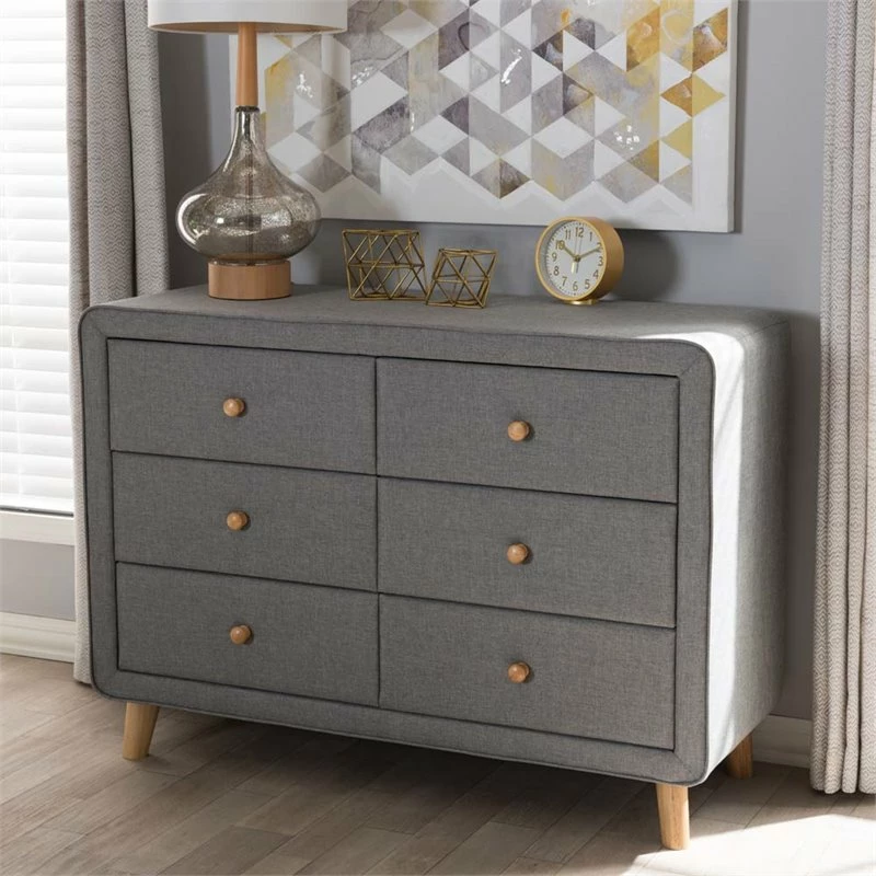 Best deal 😀 Baxton Studio Jonesy 6 Drawer Fabric Upholstered 👗 Dresser In Gray ✔️ - Image 2