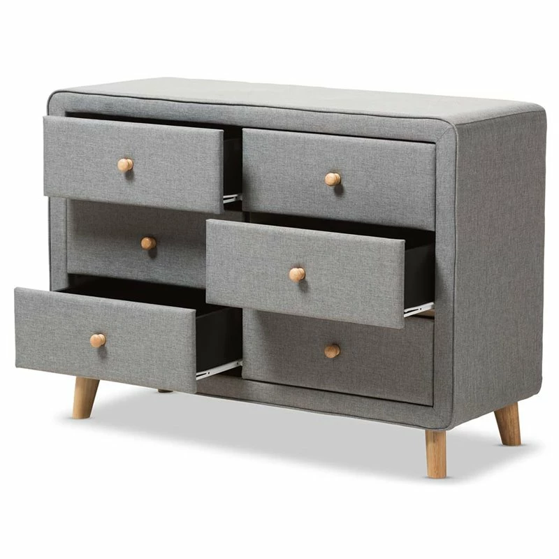 Best deal 😀 Baxton Studio Jonesy 6 Drawer Fabric Upholstered 👗 Dresser In Gray ✔️ - Image 3