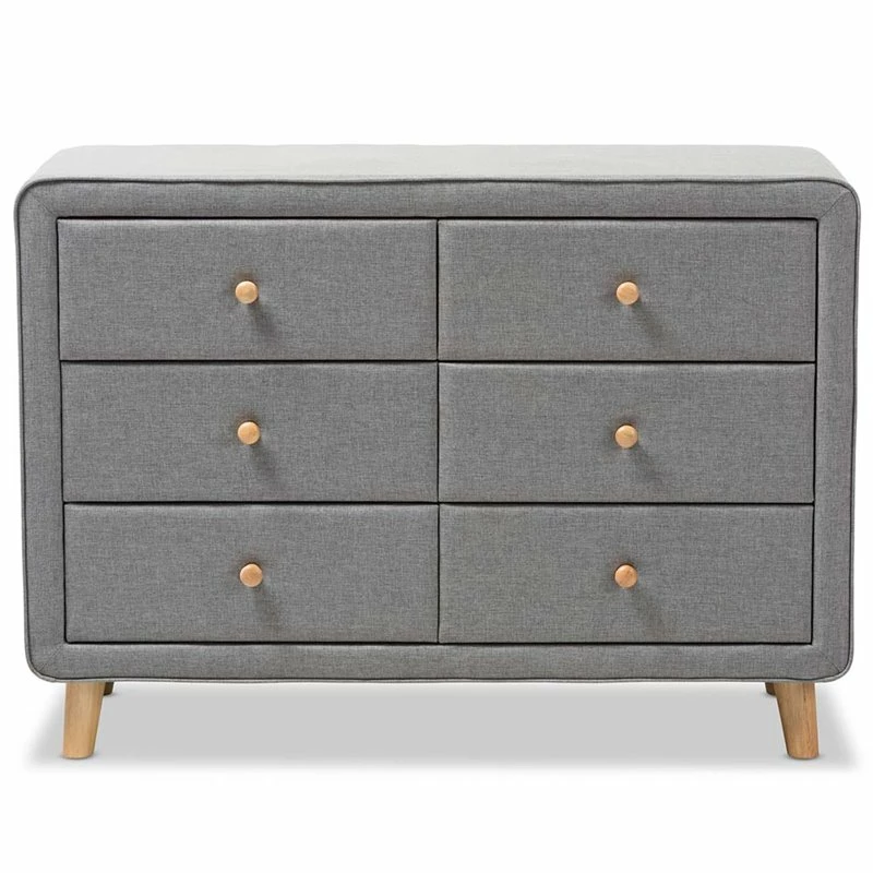 Best deal 😀 Baxton Studio Jonesy 6 Drawer Fabric Upholstered 👗 Dresser In Gray ✔️ - Image 4