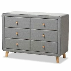 Best deal 😀 Baxton Studio Jonesy 6 Drawer Fabric Upholstered 👗 Dresser In Gray ✔️