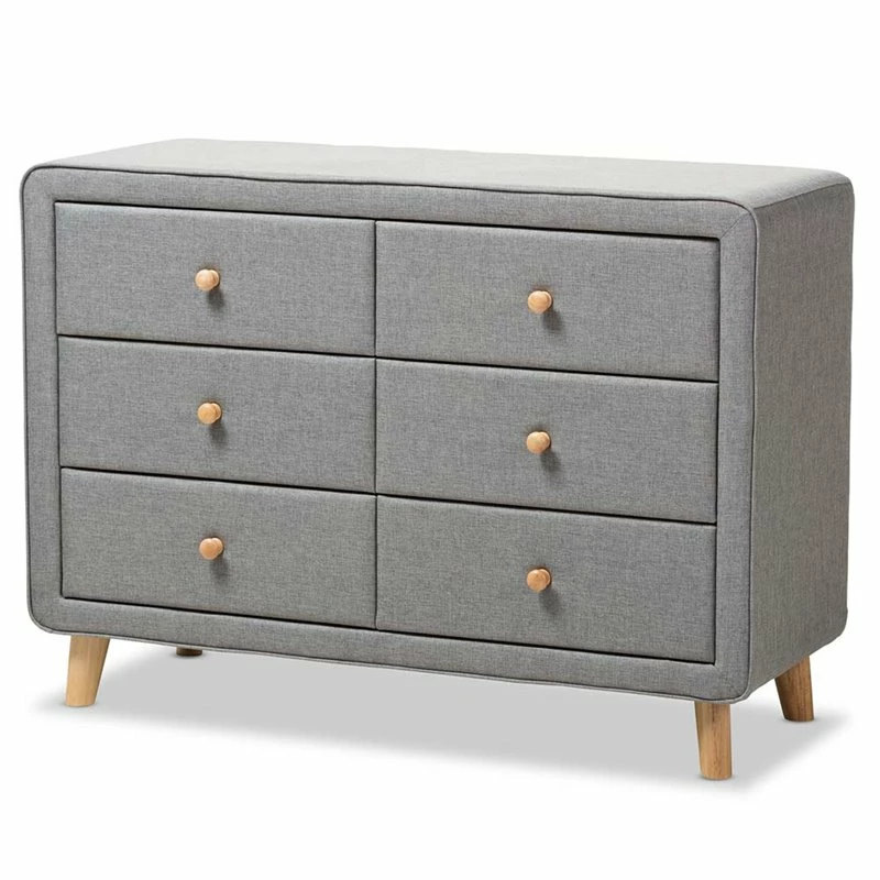 Best deal 😀 Baxton Studio Jonesy 6 Drawer Fabric Upholstered 👗 Dresser In Gray ✔️