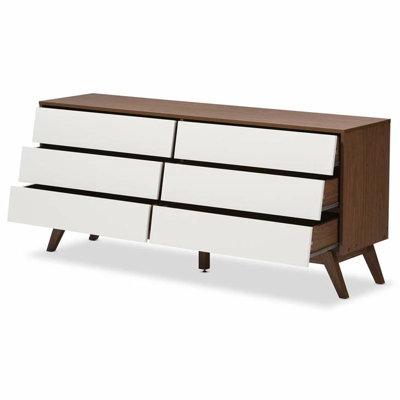 New 🤩 Baxton Studio Hildon 6 Drawer Double 👗 Dresser In White And Walnut Brown 😀 - Image 3