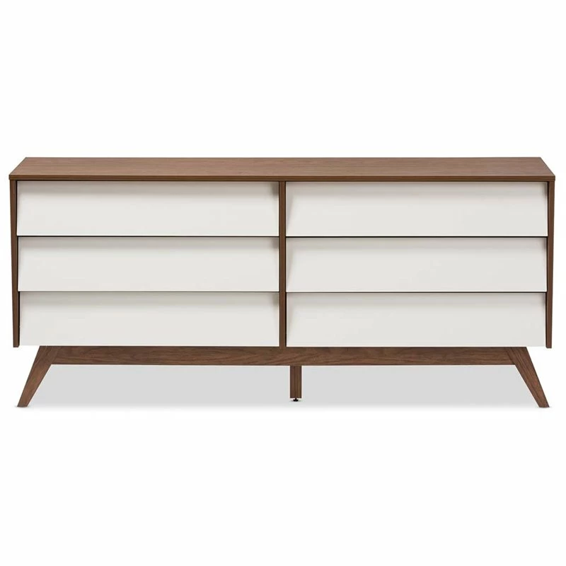 New 🤩 Baxton Studio Hildon 6 Drawer Double 👗 Dresser In White And Walnut Brown 😀 - Image 4