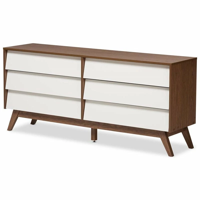 New 🤩 Baxton Studio Hildon 6 Drawer Double 👗 Dresser In White And Walnut Brown 😀