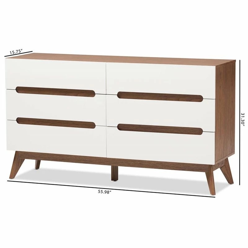 Flash Sale ✨ Baxton Studio Calypso 6 Drawer Double 👗 Dresser In White And Walnut 😀 - Image 8