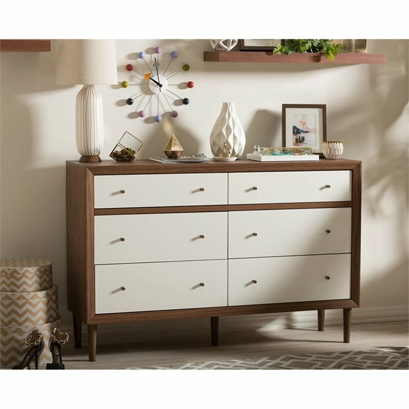 Hot Sale 🔥 Baxton Studio Harlow 6 Drawer Double 👗 Dresser In White And Walnut ✨ - Image 2