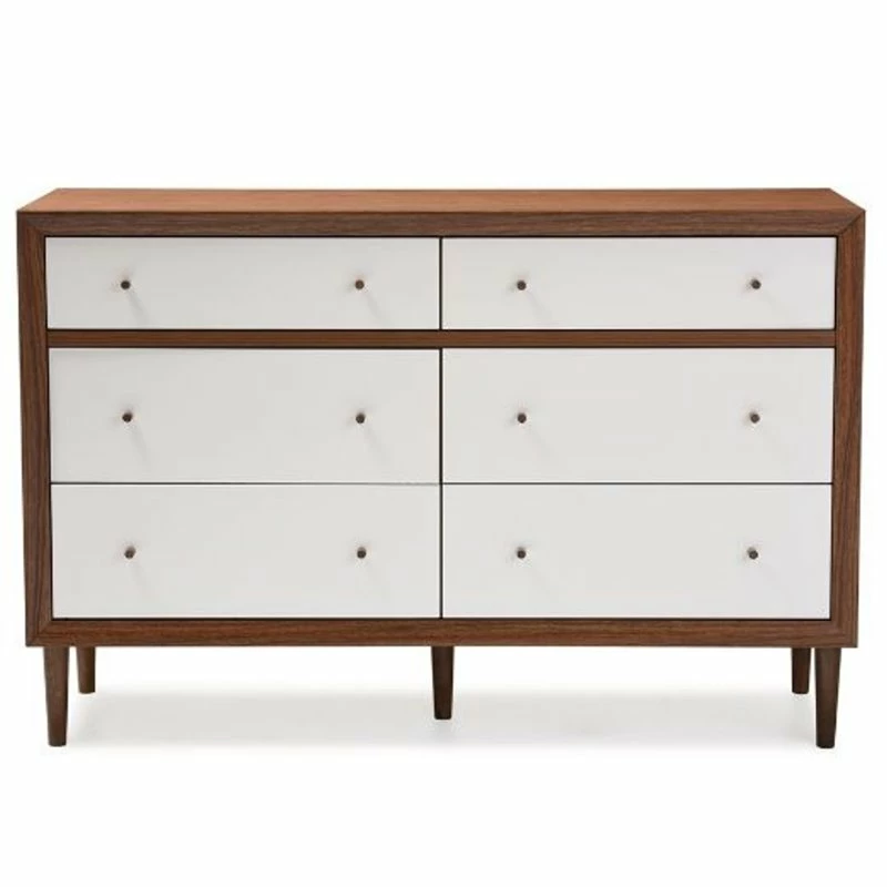 Hot Sale 🔥 Baxton Studio Harlow 6 Drawer Double 👗 Dresser In White And Walnut ✨ - Image 3