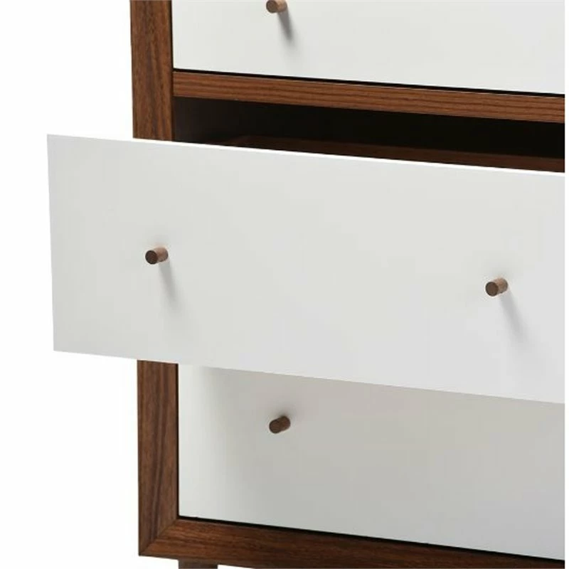 Hot Sale 🔥 Baxton Studio Harlow 6 Drawer Double 👗 Dresser In White And Walnut ✨ - Image 5