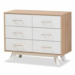 Coupon 💯 Baxton Studio Helena 6 Drawer Double 👗 Dresser In Natural And Whitewash 😉