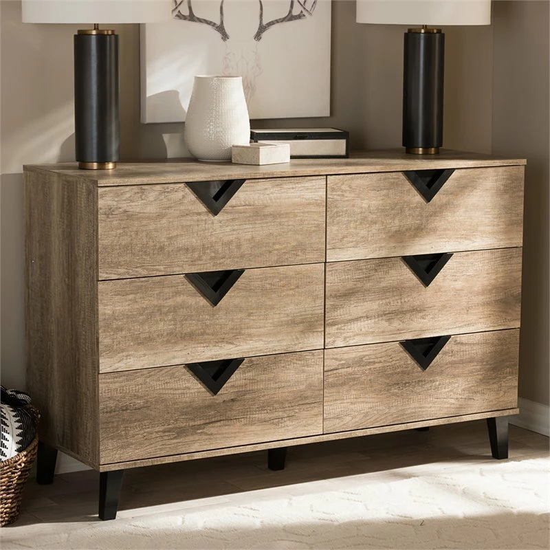 Deals ❤️ Baxton Studio Wales 6 Drawer Double 👗 Dresser In Light Brown 😀 - Image 2