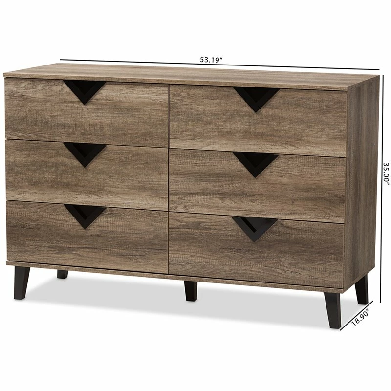 Deals ❤️ Baxton Studio Wales 6 Drawer Double 👗 Dresser In Light Brown 😀 - Image 10