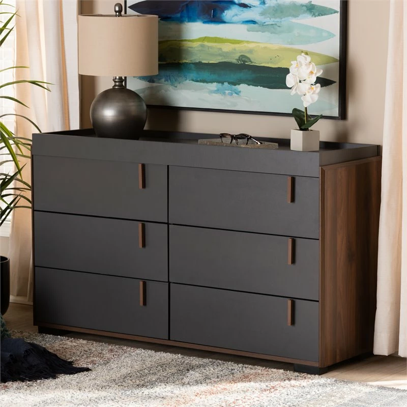Promo 🔥 Baxton Studio Rikke Two-Tone 6-Drawer Wood 👗 Dresser In Gray And Walnut 👍 - Image 5