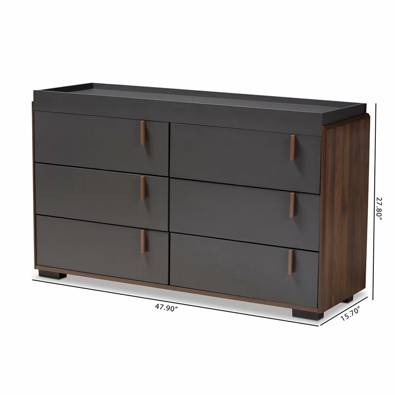 Promo 🔥 Baxton Studio Rikke Two-Tone 6-Drawer Wood 👗 Dresser In Gray And Walnut 👍 - Image 7