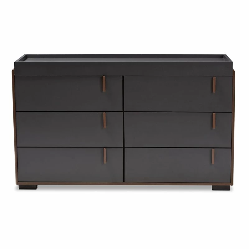 Promo 🔥 Baxton Studio Rikke Two-Tone 6-Drawer Wood 👗 Dresser In Gray And Walnut 👍 - Image 9