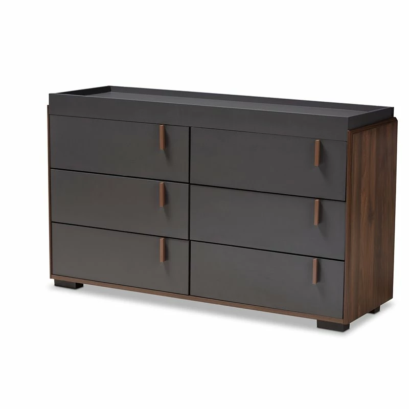 Promo 🔥 Baxton Studio Rikke Two-Tone 6-Drawer Wood 👗 Dresser In Gray And Walnut 👍
