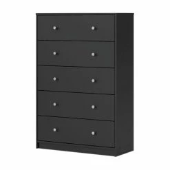 Buy 🔥 Pemberly Row Engineered Wood Contemporary 5 Drawer Wood Chest In Black 🎉