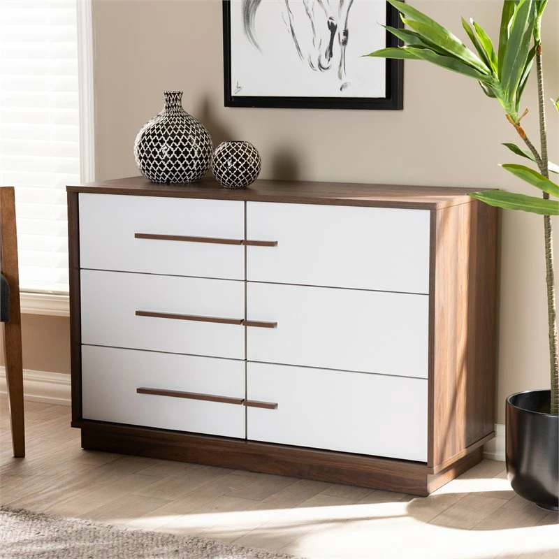 Best Pirce 😍 Baxton Studio Mette Mid-Century 6-Drawer Wood 👗 Dresser In White And Walnut 👏 - Image 4