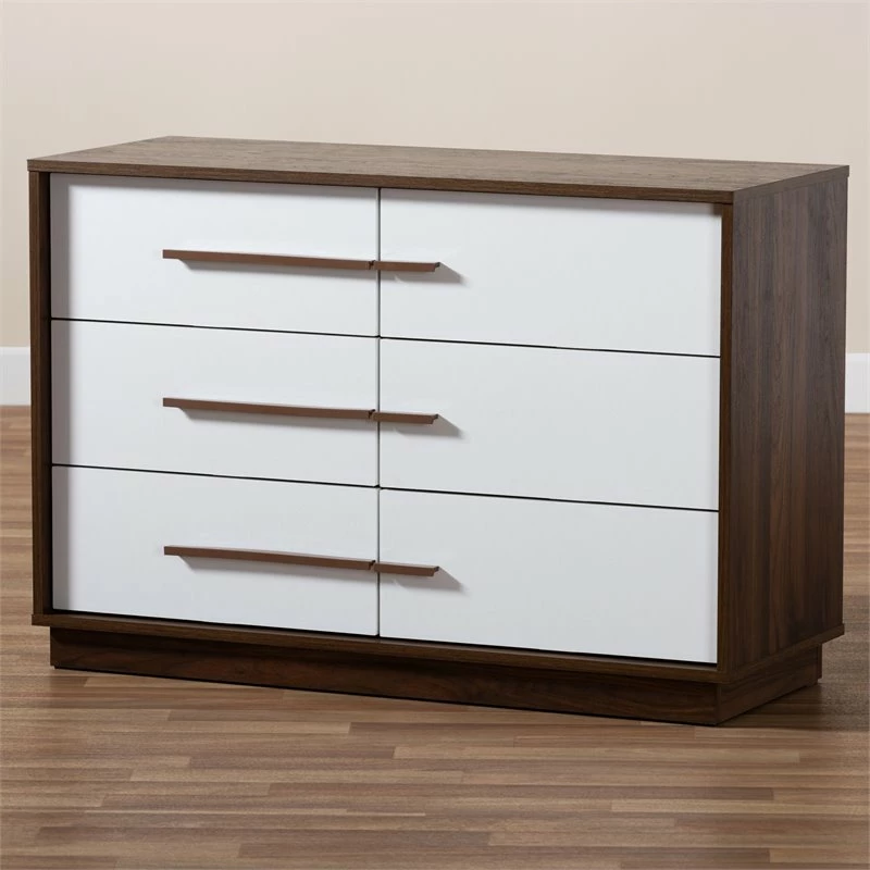 Best Pirce 😍 Baxton Studio Mette Mid-Century 6-Drawer Wood 👗 Dresser In White And Walnut 👏 - Image 5