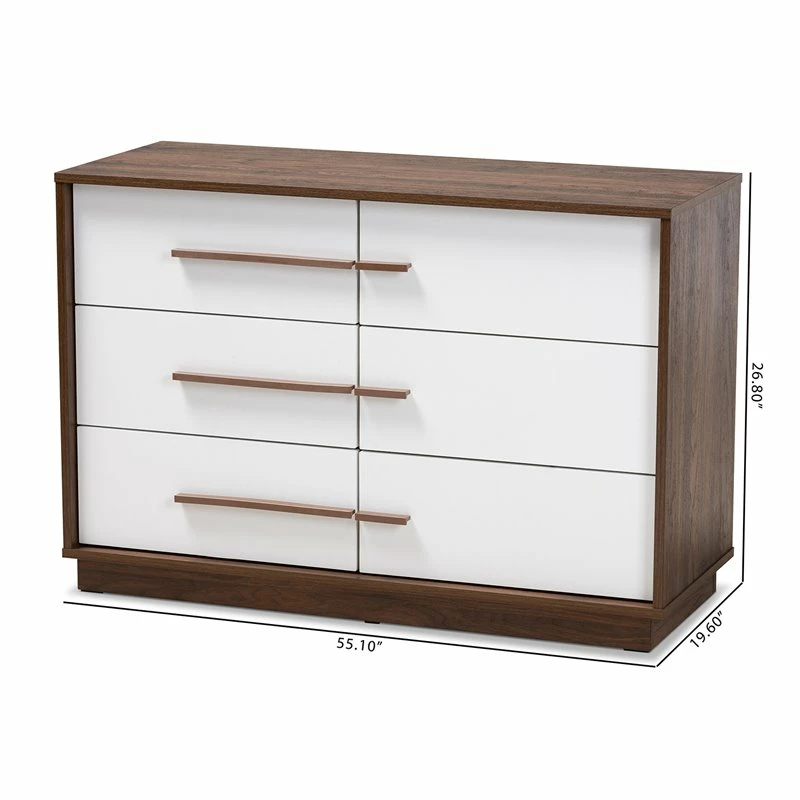 Best Pirce 😍 Baxton Studio Mette Mid-Century 6-Drawer Wood 👗 Dresser In White And Walnut 👏 - Image 6