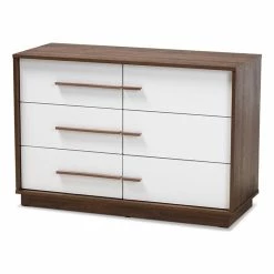 Best Pirce 😍 Baxton Studio Mette Mid-Century 6-Drawer Wood 👗 Dresser In White And Walnut 👏