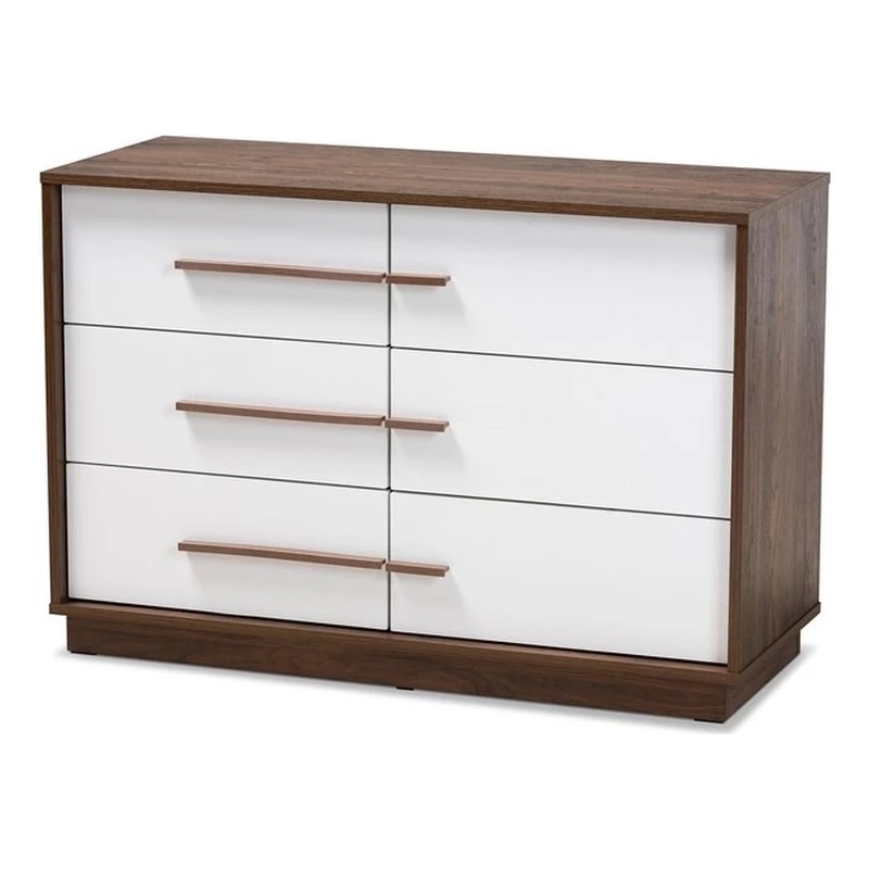 Best Pirce 😍 Baxton Studio Mette Mid-Century 6-Drawer Wood 👗 Dresser In White And Walnut 👏