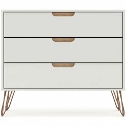 Best Sale 💯 Manhattan Comfort Rockefeller Wood Mid Century Modern 👗 Dresser In Off White & Nature 🔔