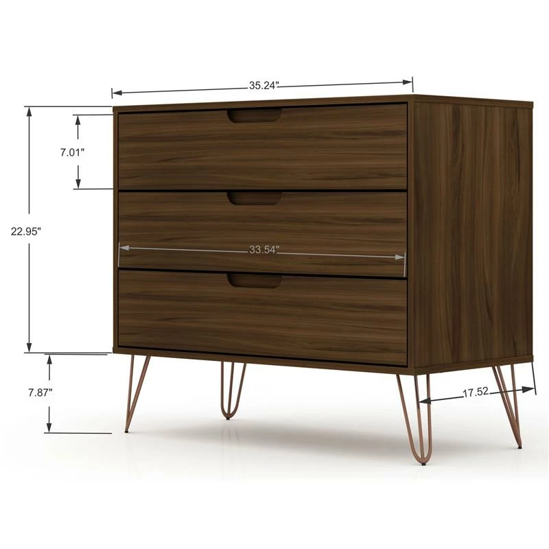 Budget โ๏ธ Manhattan Comfort Rockefeller Modern Sleek Wood 3-Drawer ๐ Dresser In Brown ๐ - Image 3