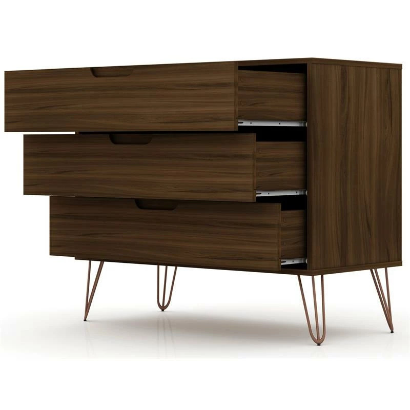 Budget โ๏ธ Manhattan Comfort Rockefeller Modern Sleek Wood 3-Drawer ๐ Dresser In Brown ๐ - Image 4