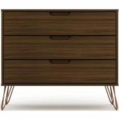 Budget โ๏ธ Manhattan Comfort Rockefeller Modern Sleek Wood 3-Drawer ๐ Dresser In Brown ๐