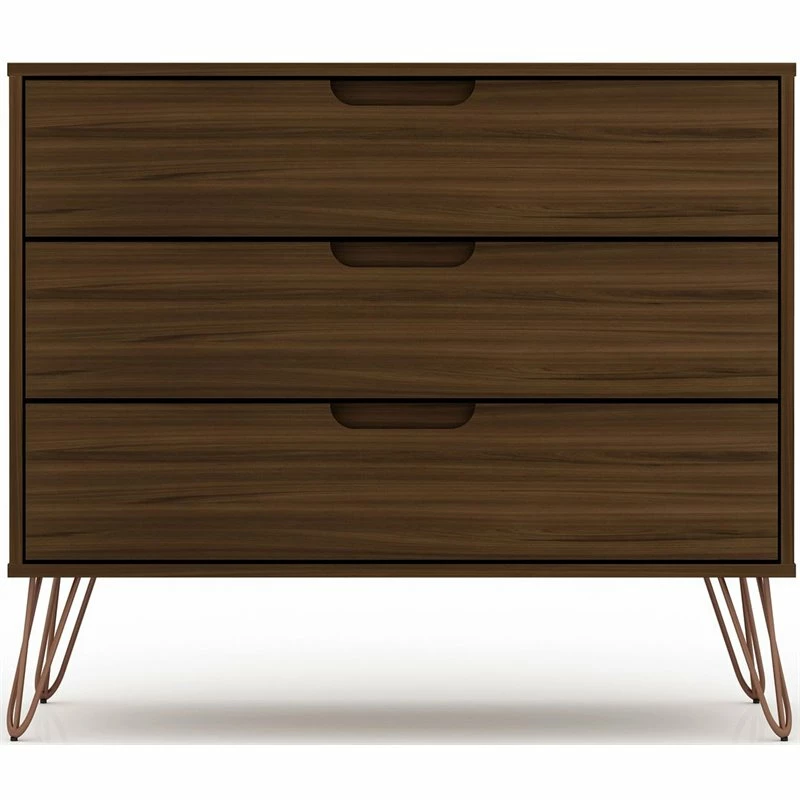 Budget โ๏ธ Manhattan Comfort Rockefeller Modern Sleek Wood 3-Drawer ๐ Dresser In Brown ๐