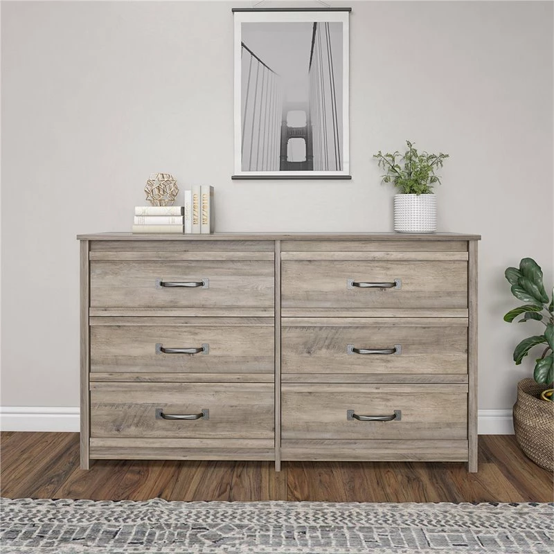 Cheap ๐ Ameriwood Home Engineered Wood Bassinger 6 Drawer ๐ Dresser In Gray Oak โจ - Image 4