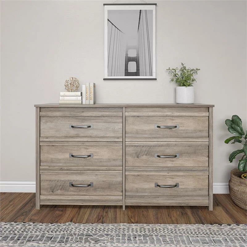 Cheap ๐ Ameriwood Home Engineered Wood Bassinger 6 Drawer ๐ Dresser In Gray Oak โจ - Image 2