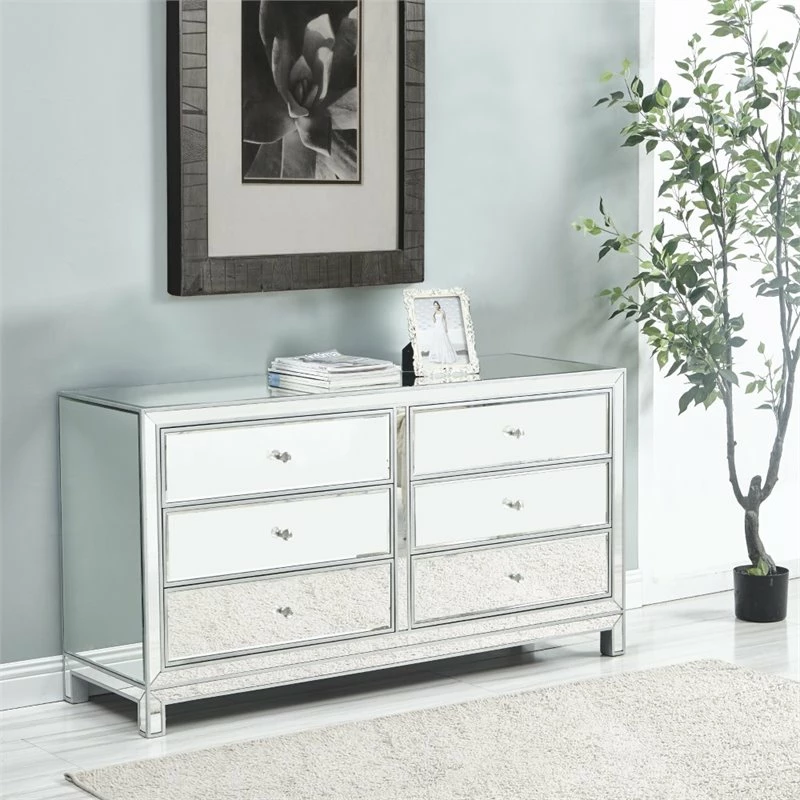 Budget 😍 Elegant Decor Reflexion 6 Drawer 60" Mirrored 👗 Dressser In Antique Silver ✨ - Image 2