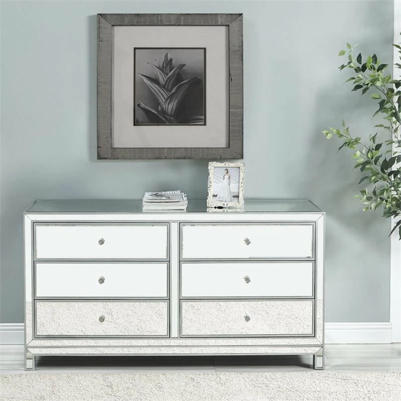 Budget 😍 Elegant Decor Reflexion 6 Drawer 60" Mirrored 👗 Dressser In Antique Silver ✨ - Image 7