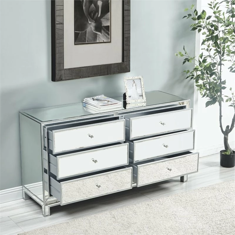 Budget 😍 Elegant Decor Reflexion 6 Drawer 60" Mirrored 👗 Dressser In Antique Silver ✨ - Image 8