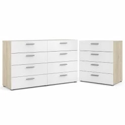 Discount 💯 Home Square 2PC Set With 1 Double 👗 Dresser And 1 Chest In Oak And White Gloss 😉