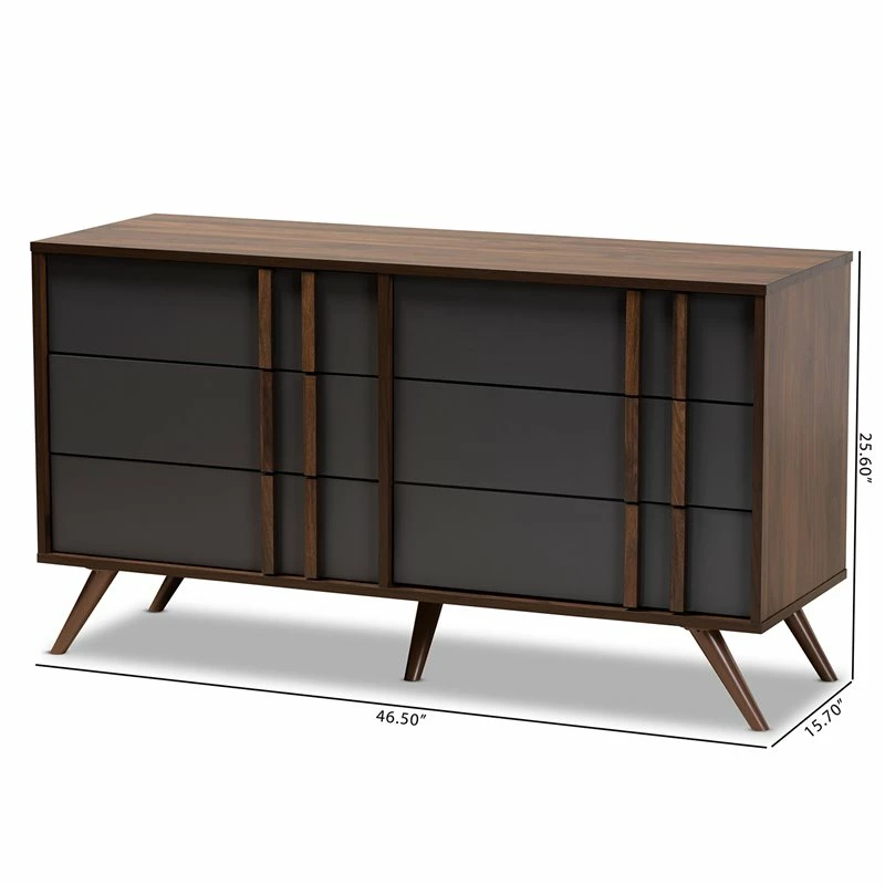 Best Pirce โ Baxton Studio Naoki Gray And Walnut Finished Wood 6-Drawer Bedroom ๐ Dresser ๐คฉ - Image 9