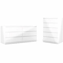 Top 10 ๐ Home Square 2 Piece Bedroom Set With 1 Chest And 1 Double ๐ Dresser In White High Gloss ๐