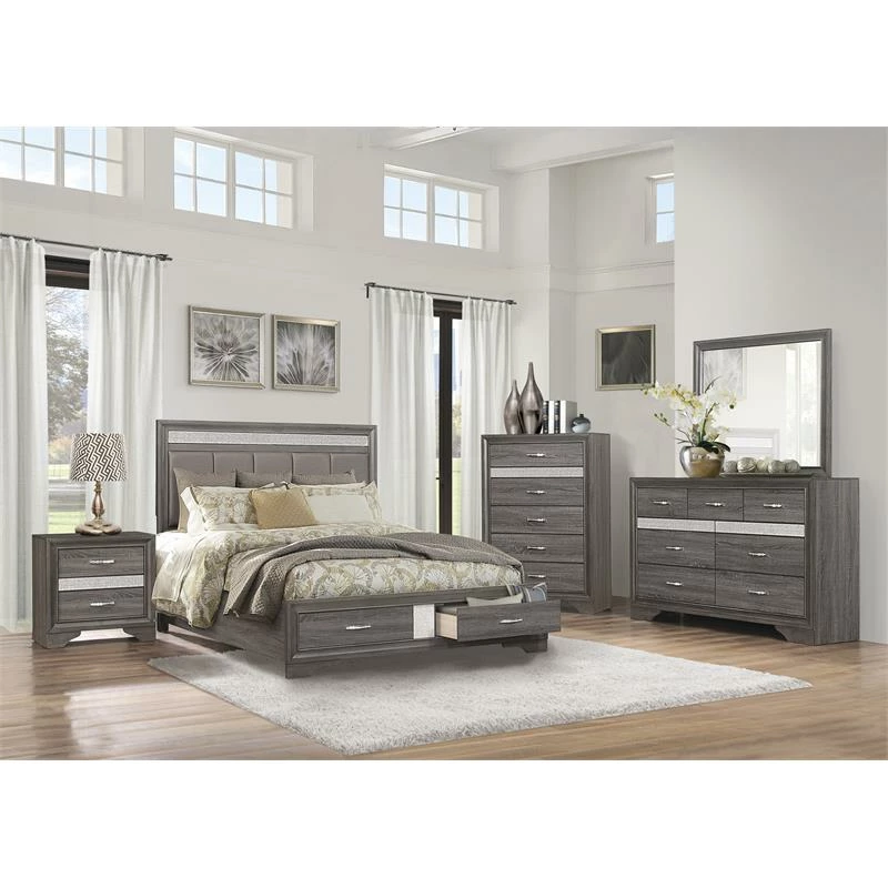 Discount โ๏ธ Lexicon Luster 9 Drawers Contemporary Wood ๐ Dresser In Gray And Silver Glitter ๐ - Image 2