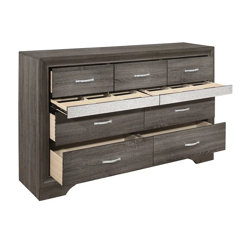 Discount โ๏ธ Lexicon Luster 9 Drawers Contemporary Wood ๐ Dresser In Gray And Silver Glitter ๐ - Image 4