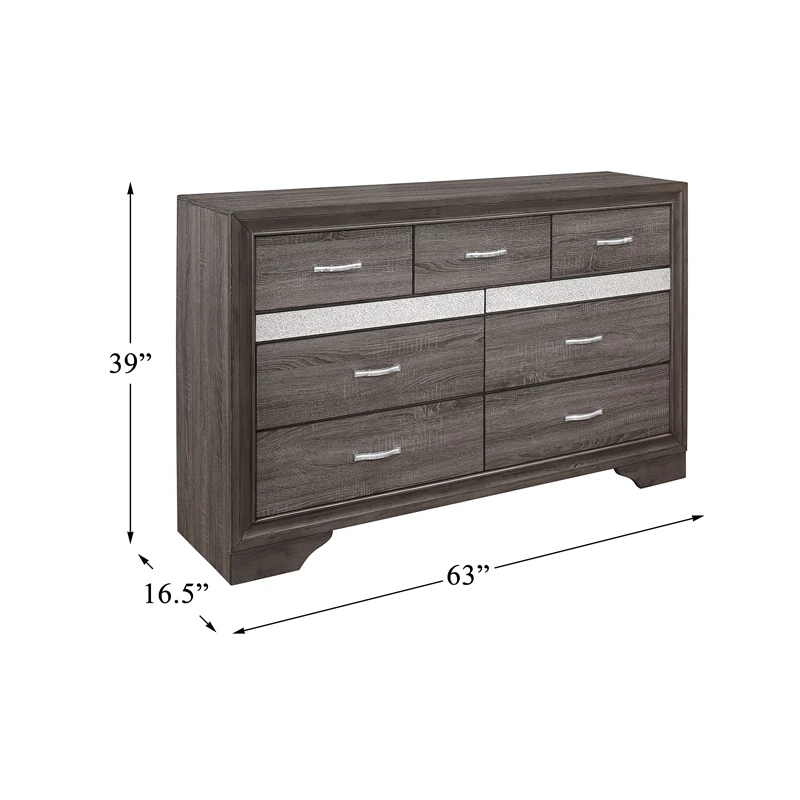 Discount โ๏ธ Lexicon Luster 9 Drawers Contemporary Wood ๐ Dresser In Gray And Silver Glitter ๐ - Image 6