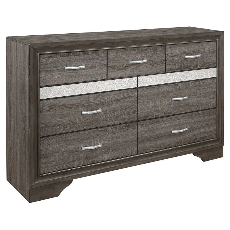 Discount โ๏ธ Lexicon Luster 9 Drawers Contemporary Wood ๐ Dresser In Gray And Silver Glitter ๐