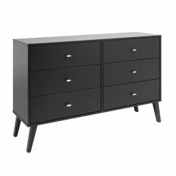 Budget ๐ Allora Mid Century Modern 6 Drawer Double ๐ Dresser In Black ๐