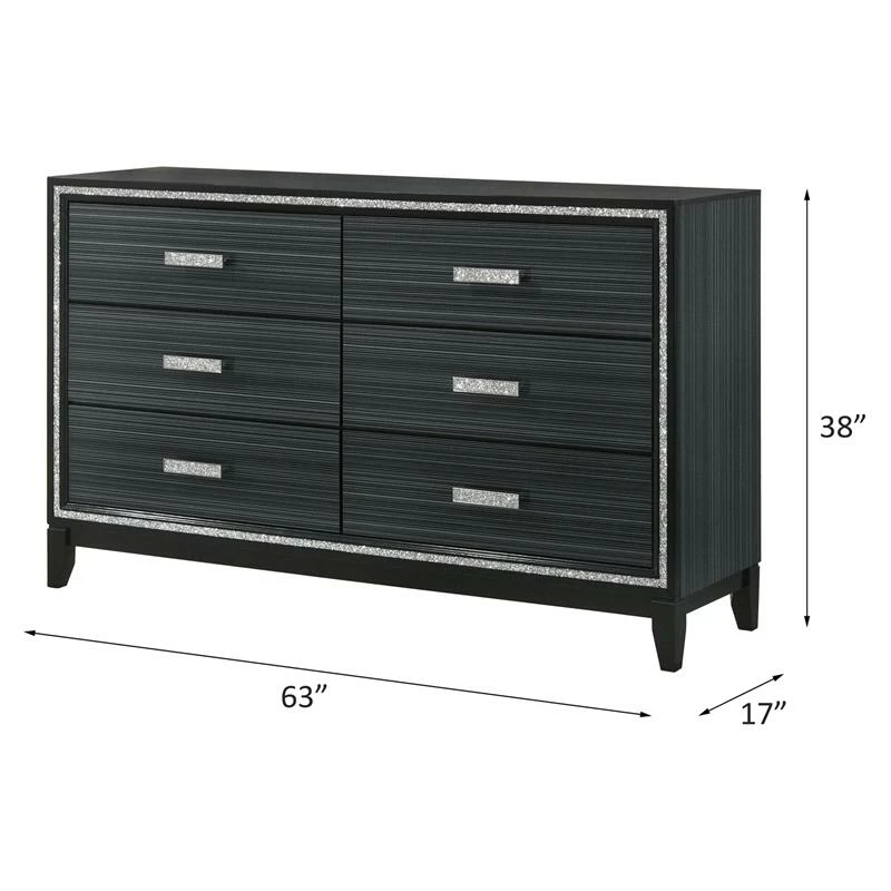 New ๐คฉ ACME Furniture ACME Haiden 6 Drawers Wooden ๐ Dresser With Silver Accent Trim In Weathered Black ๐ - Image 7