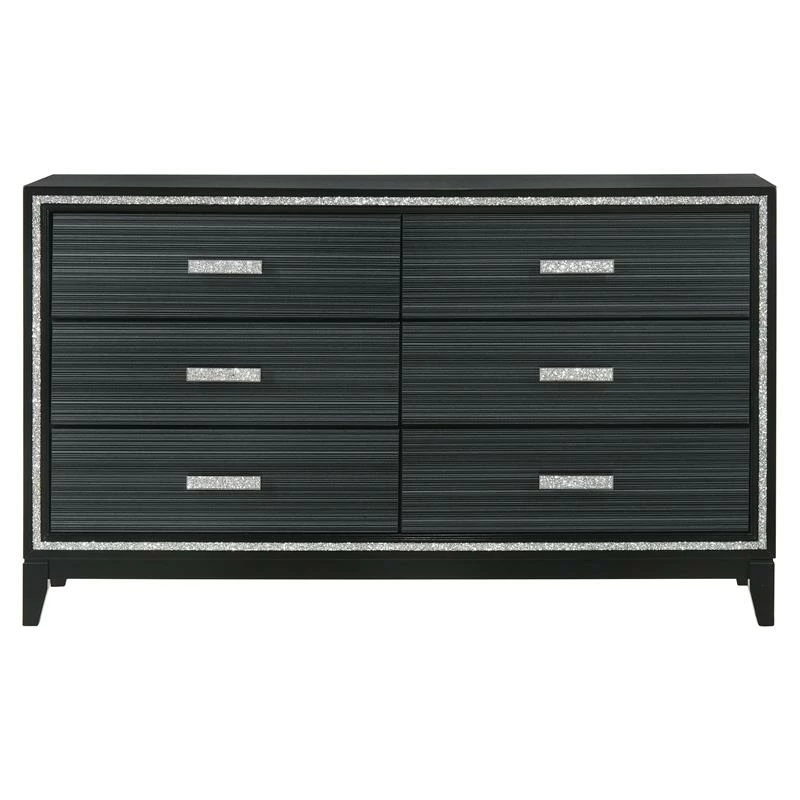 New ๐คฉ ACME Furniture ACME Haiden 6 Drawers Wooden ๐ Dresser With Silver Accent Trim In Weathered Black ๐ - Image 3