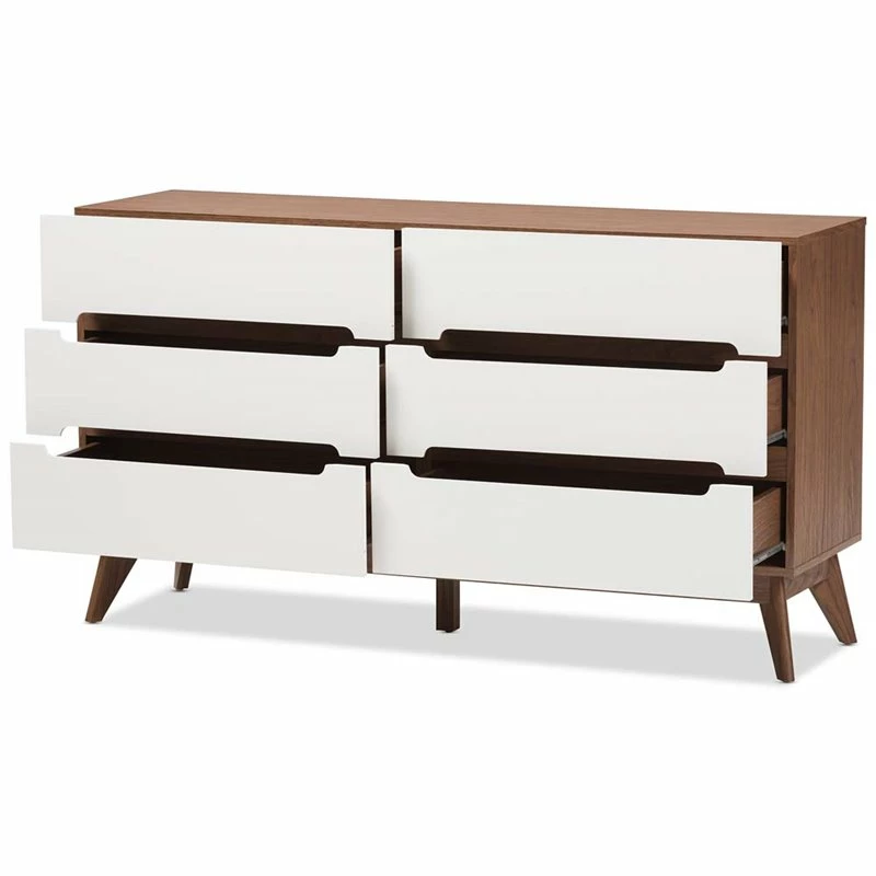 Hot Sale ๐คฉ Levan Home Modern 6 Drawer Double ๐ Dresser In White And Walnut ๐งจ - Image 4