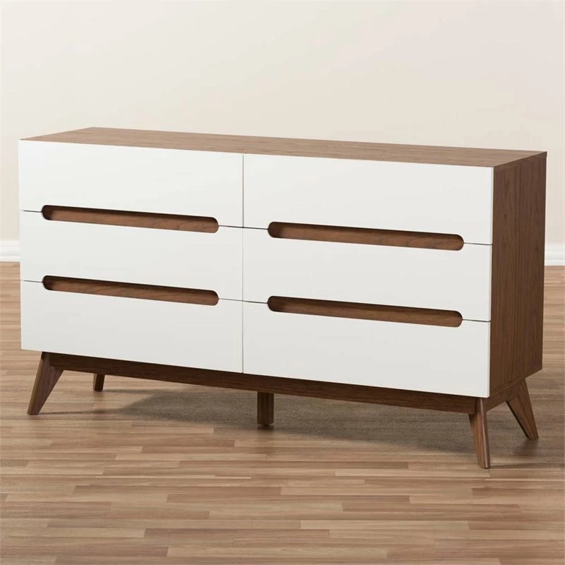 Hot Sale ๐คฉ Levan Home Modern 6 Drawer Double ๐ Dresser In White And Walnut ๐งจ - Image 7